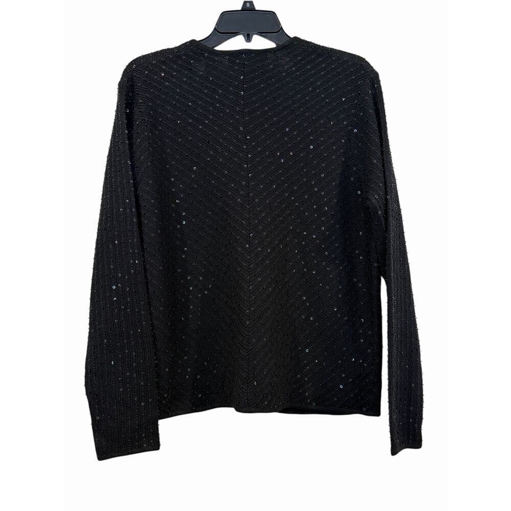 Adrianna Papell Black Sequin Open Front Wool Blend Cardigan Embellishments: M - Picture 3 of 7